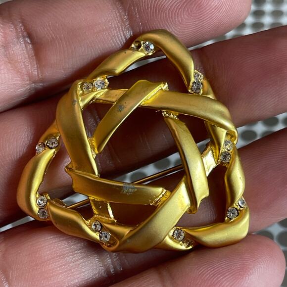 Vintage Gold Tone Rhinestones Brooch Triangle Lapel Pin B#18 - Picture 6 of 6